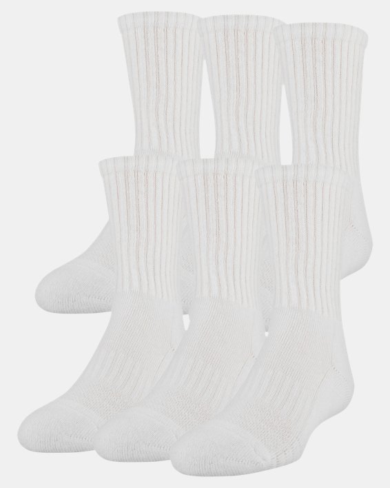 Kids' UA Training Cotton Crew 6-Pack Socks, White, pdpMainDesktop image number 0